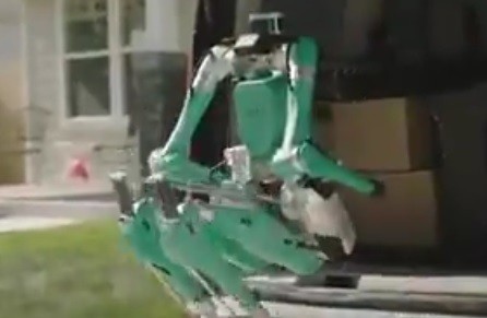 Digit Robot made by Agility Robotics and bought by Ford. launching itself from car boot